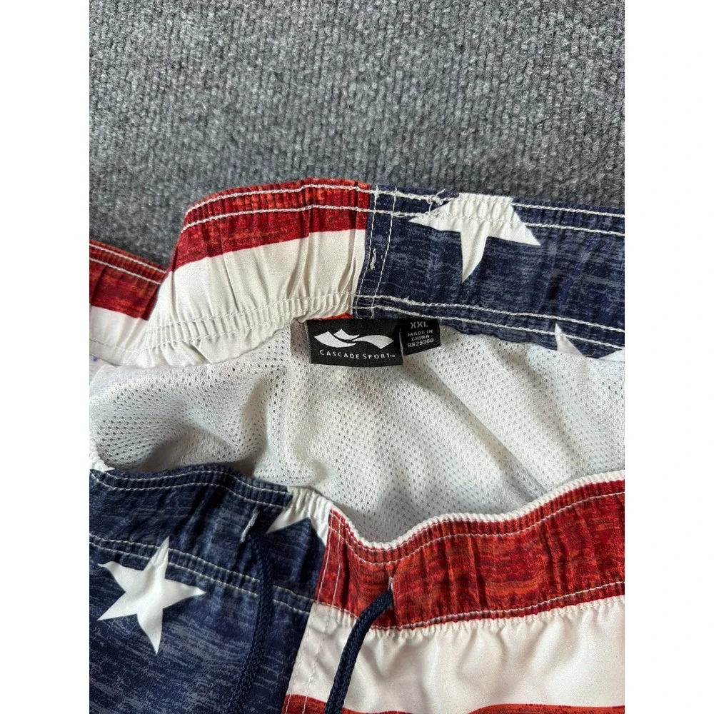 Cascade Sport‎ Mens American Flag Swim Trunks XXL Stars Stripes Board Shorts USA